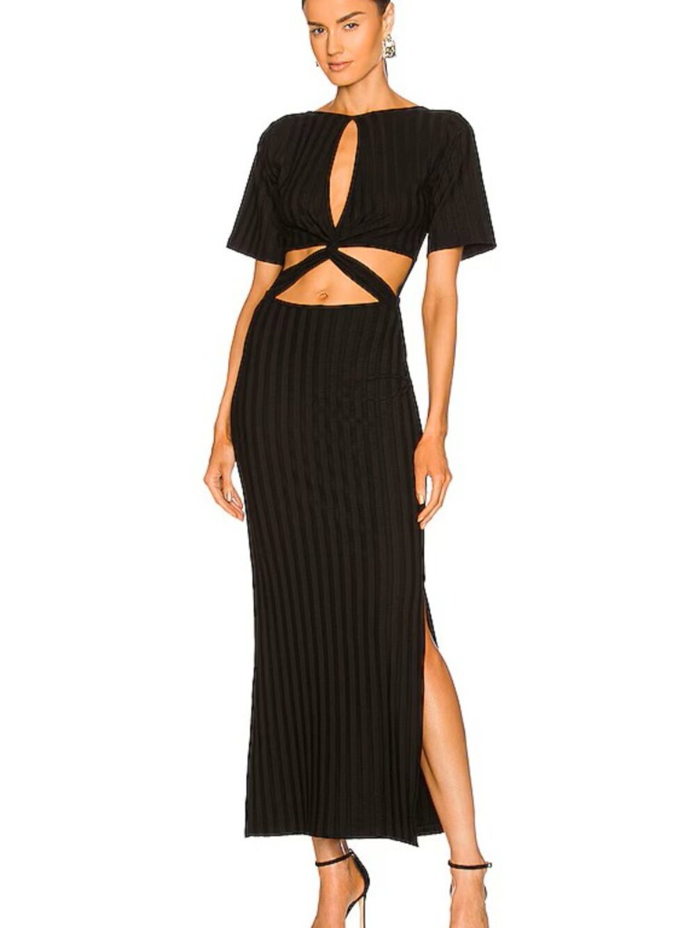 Jonathan Simkhai Black Ribbed Maxi Dress With Cutouts NWT